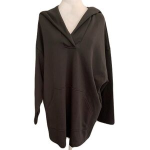 NAP Women’s Medium V Neck Hooded Long Sleeve Gray Lounge Tunic Pullover Hoodie